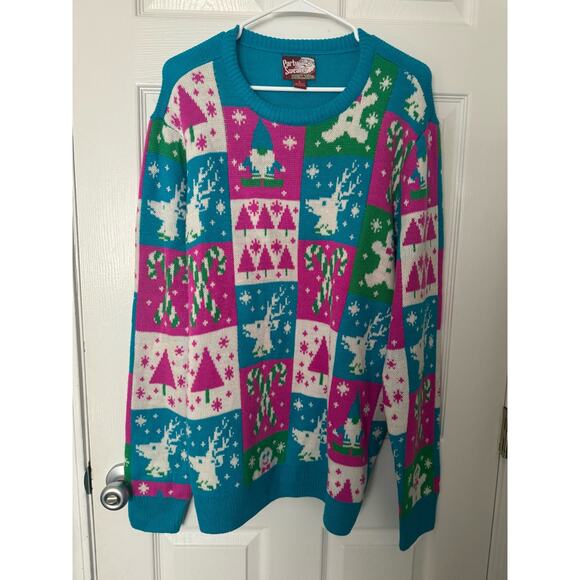 Party Sweater Bright Blue, Green, Purple Christmas Holiday Sweater Sz: Large - Picture 1 of 3